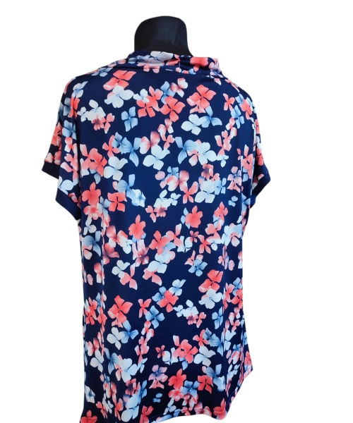 Bluzka z lejącym dekoltem typu woda - pomarańczowe kwiatki